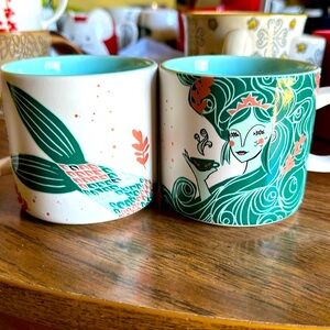 NWT STARBUCKS 2018 HOLIDAY MERMAID SIPPING COFFEE AQUA TEAL PINK MUG CUP NEW